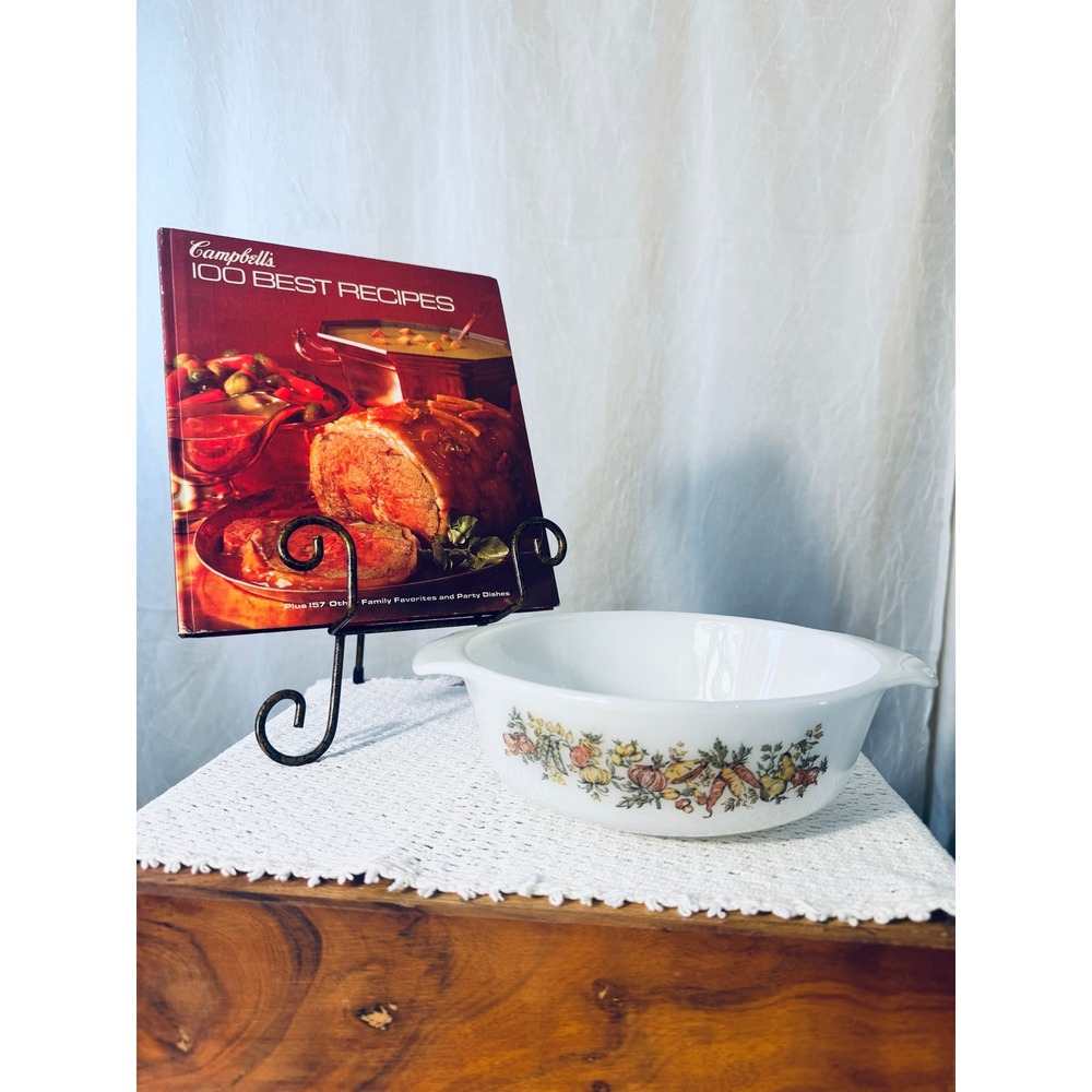 Corning Ware Nature's Bounty Casserole & 1977 Campbell's Cookbook Set 1.5QT